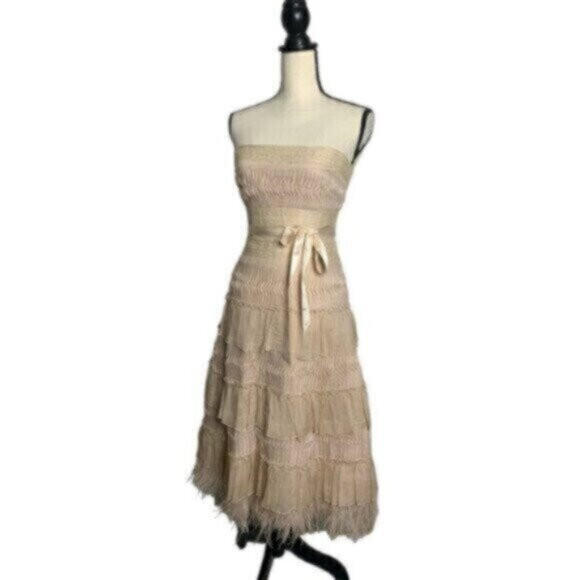 BCBGMaxAzria Elegant Strapless Feather-Trimmed Cocktail Dress - Picture 5 of 13